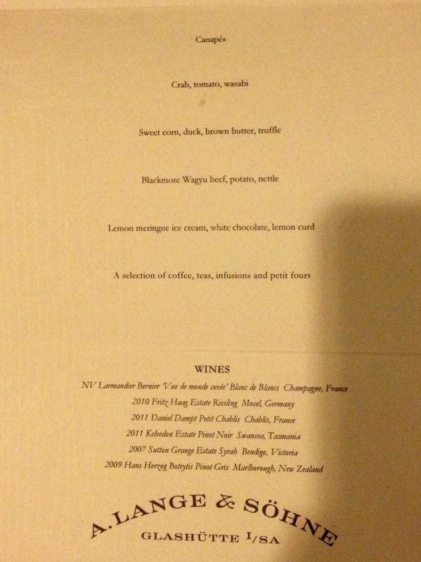 Dinner menu