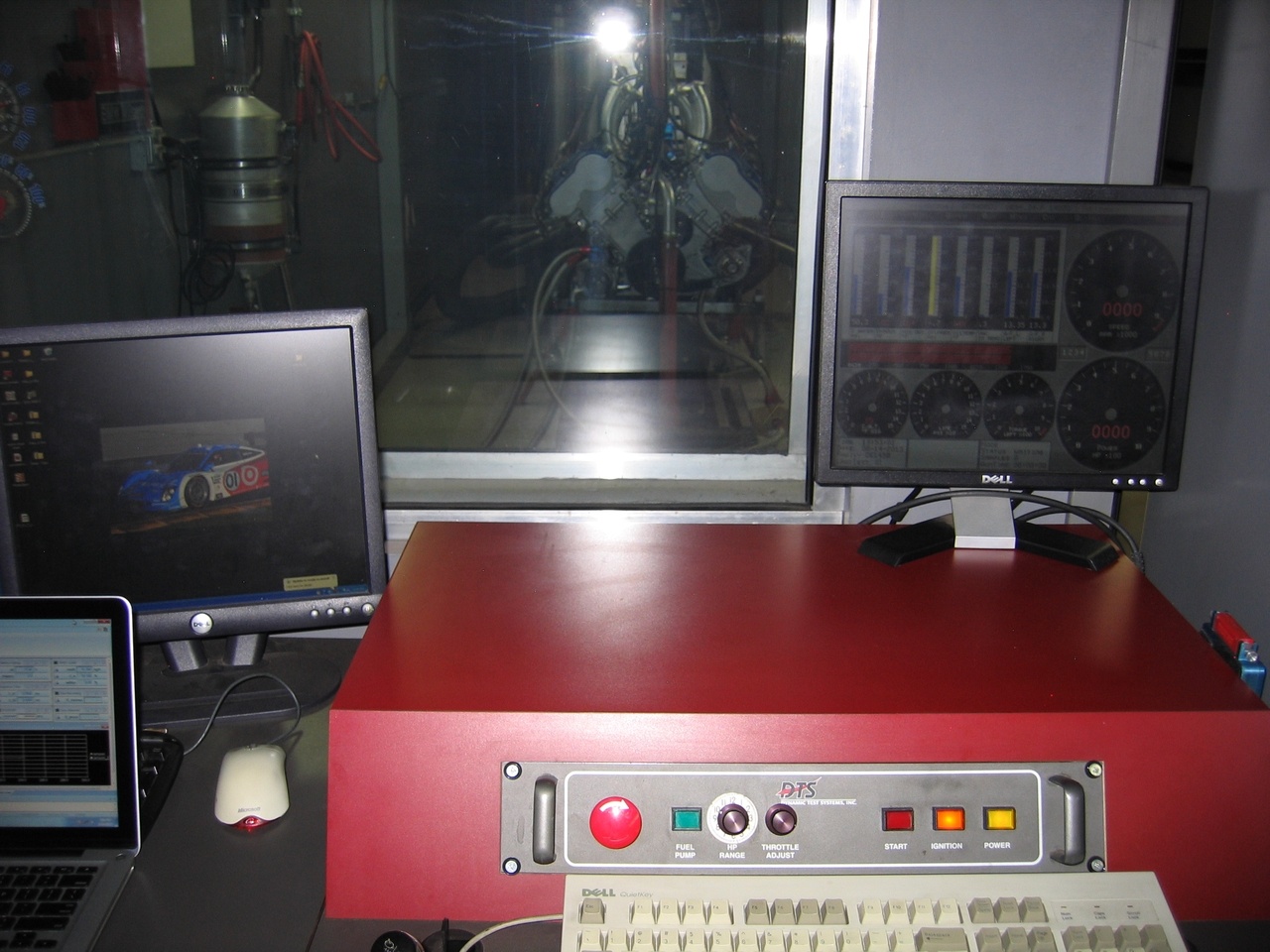 Control panel to an engine in the soundproofed room. 