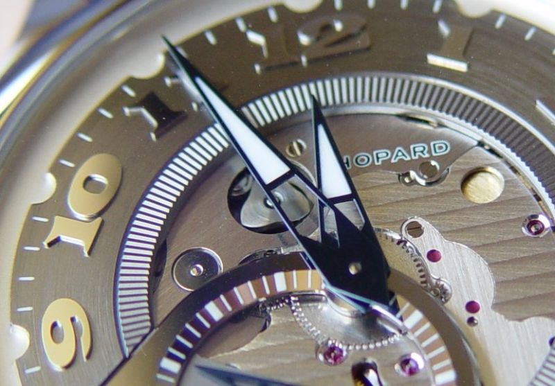 Close-up of the multi-layered openworked dial