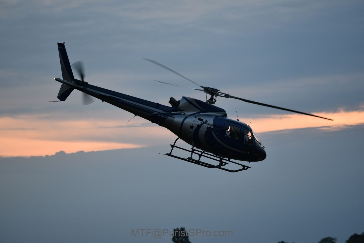 Helicopter at Dusk around Le Mans Circuit