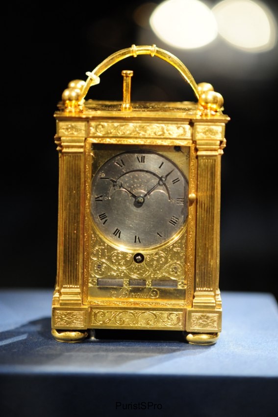 This quarter-repeating travel clock was originally sold in 1798 to Napoleon Bonaparte for 1500 Francs. 