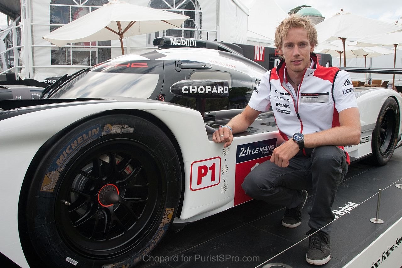 Porsche 919 Hybrid race car and driver Brendon Hartley, Chopard Ambassador