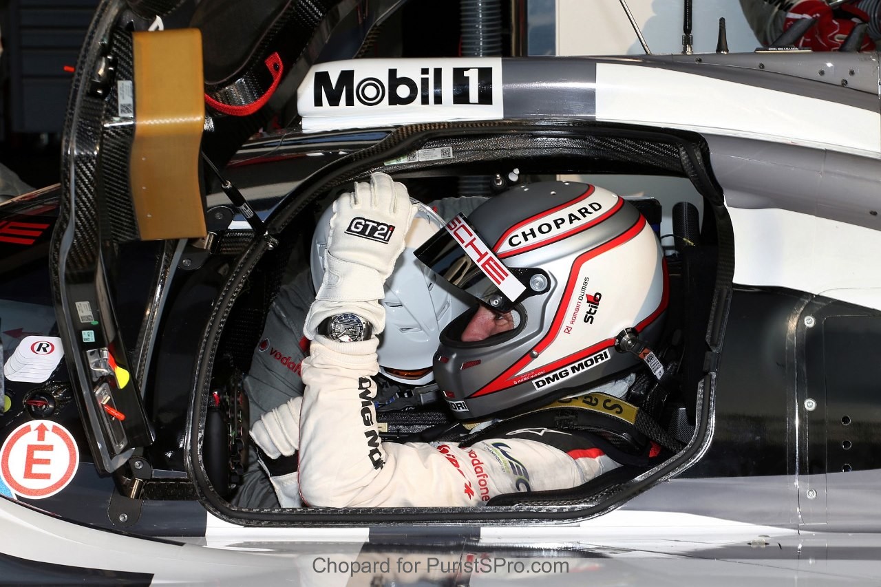 Romain Dumas - Chopard Ambassador wears watch during races