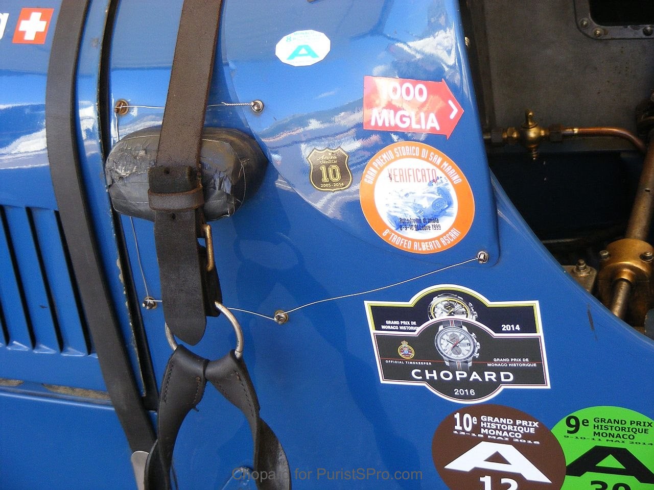 Leather strap on bonnet