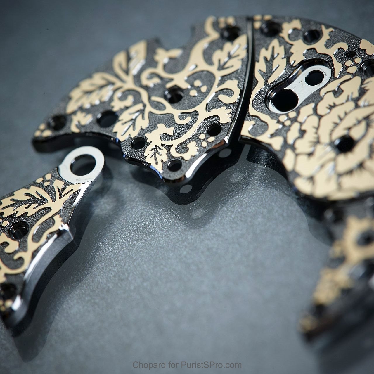 L.U.C 96.23-L bi-colour movement bridges after rhodium-plating