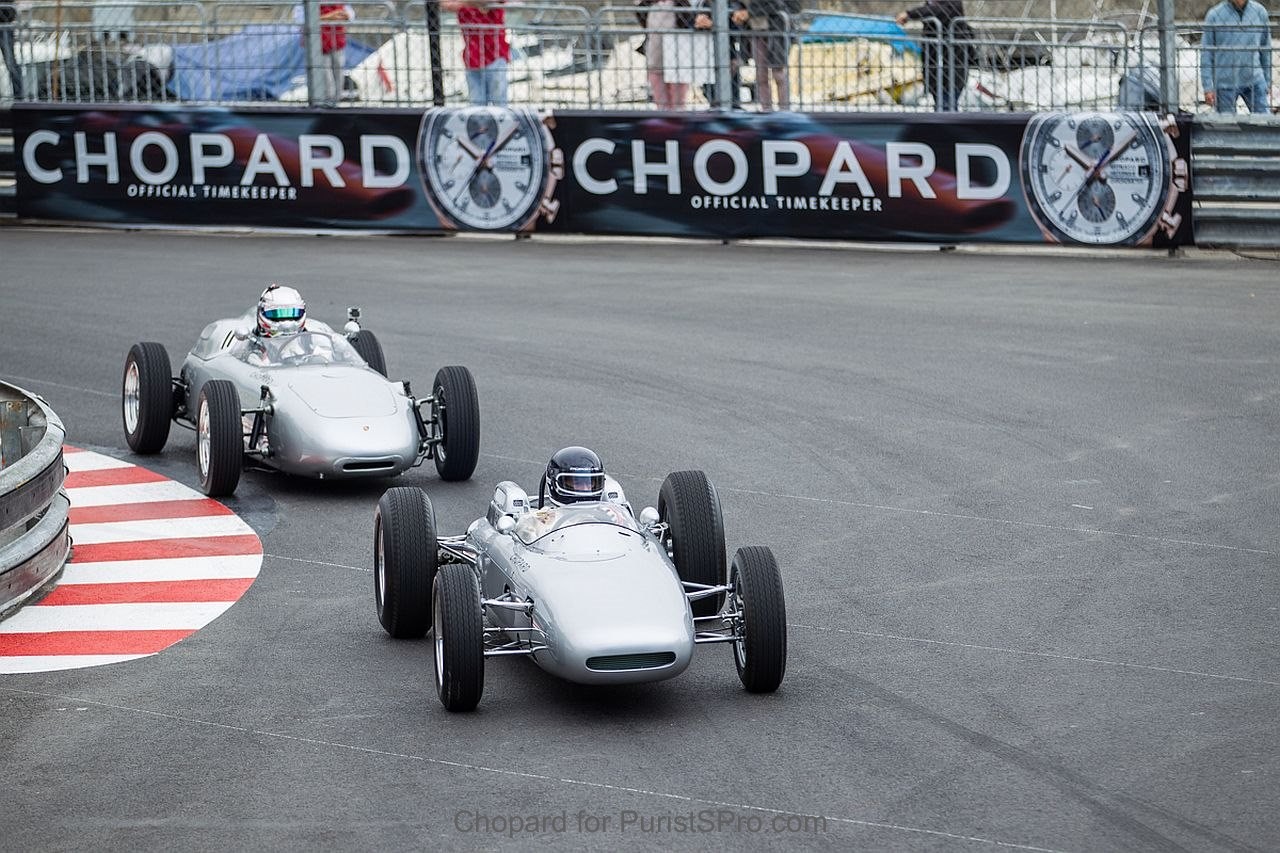 Porsche cars on the demanding circuit of Monaco