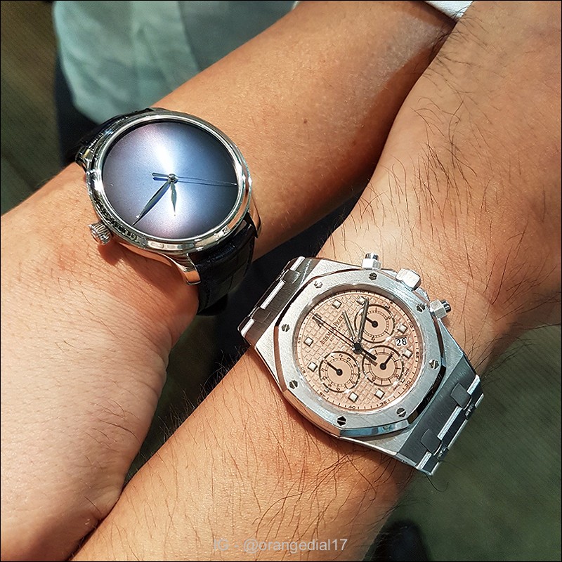 Picking up my new toy with my buddy Semper Fidelis who was wearing his new H. Moser Centre Seconds Concept Funky Blue 