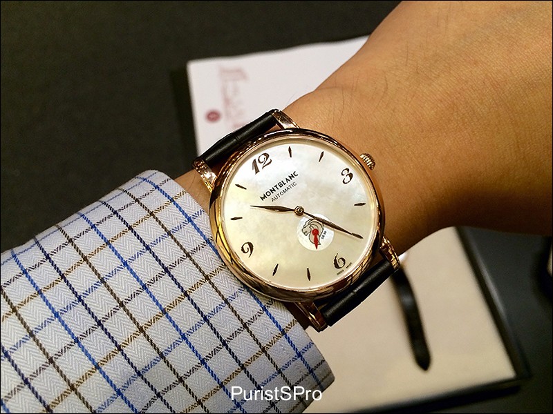 An elegant red gold dress watch at 39mm. The seconds hand is in red, which is Singapore's color