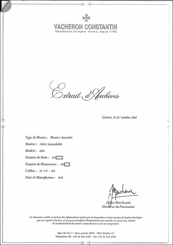 Vacheron Constantin watch listing