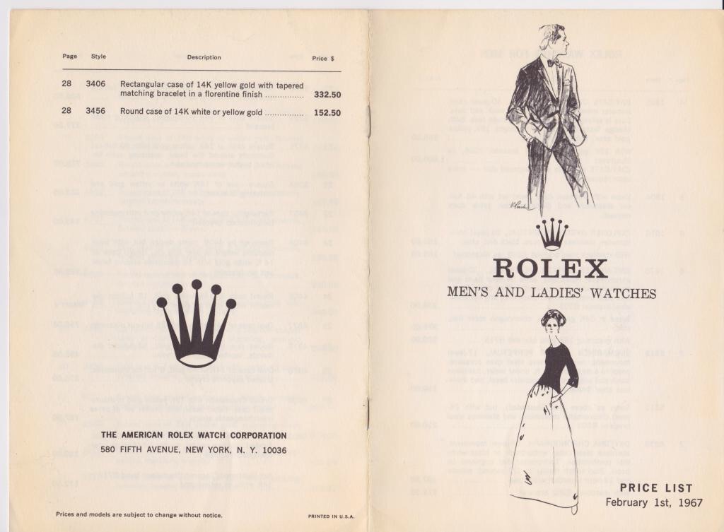 Rolex price list for 1967. Non criwn guard price