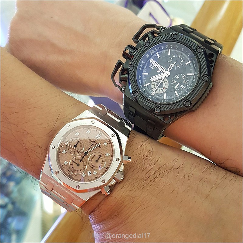 Finally, a friendship wristshot of the Survivor with my WG ROC Salmon dial. Very different styles, but from the same great brand