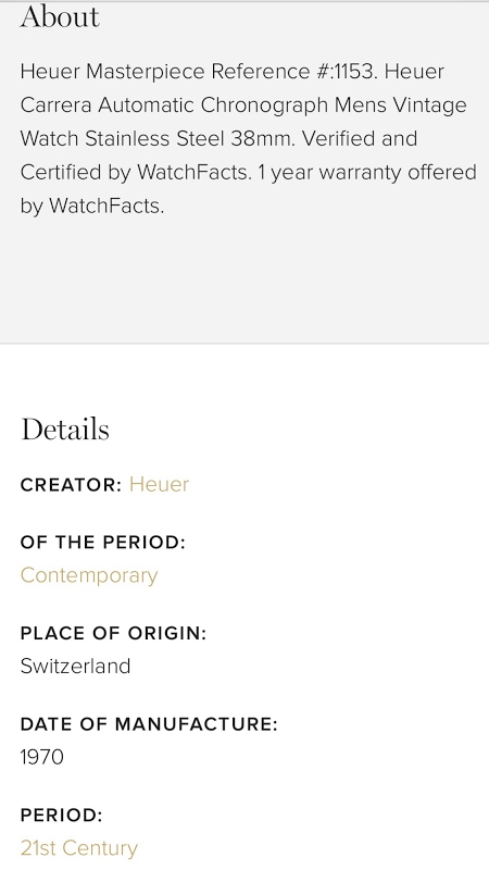 Tag Heuer watch listing