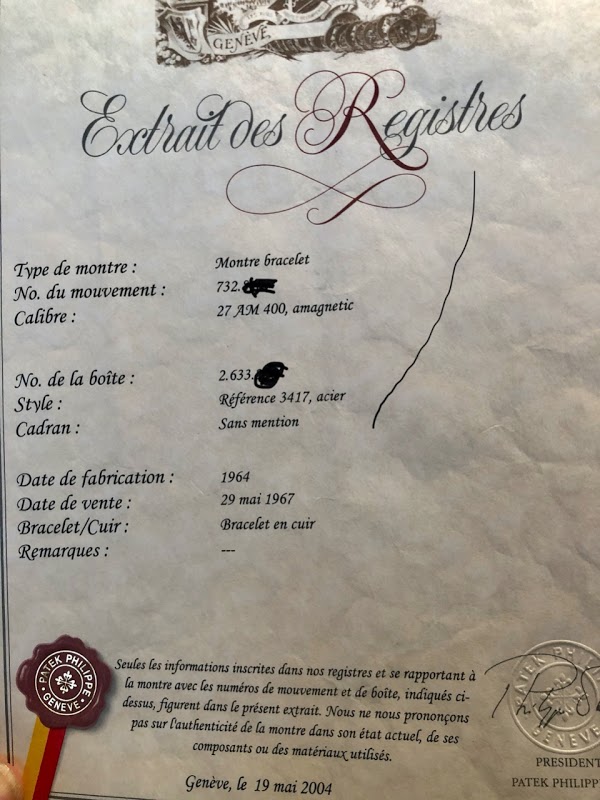 Patek Philippe watch listing