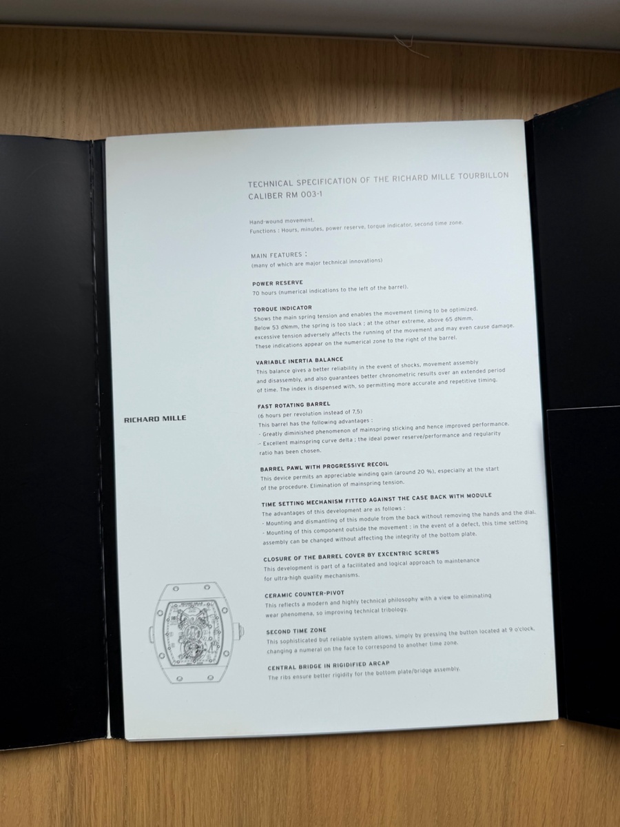 Richard Mille Ephemera watch listing