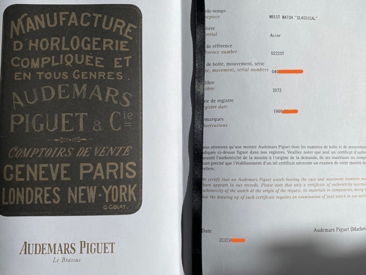 Audemars Piguet watch listing