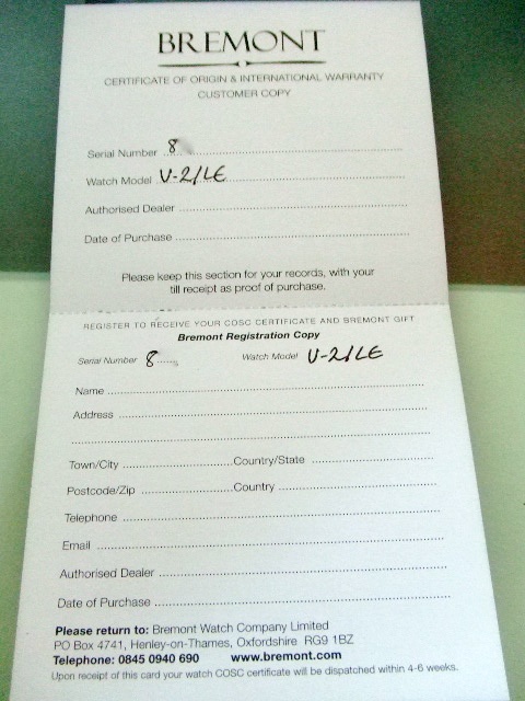 Bremont U-2 Ltd. Edition 8X/150 watch listing