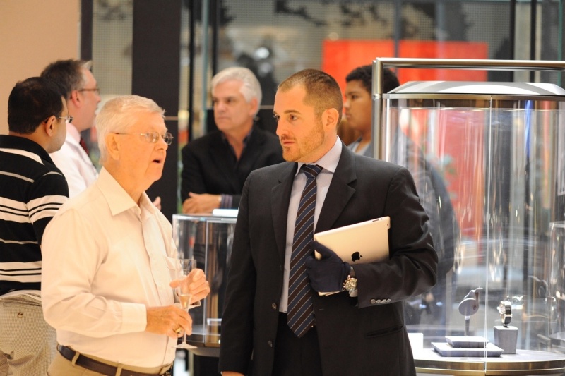A guest speaks with a Montblanc Watch Expert