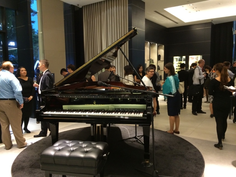 A beautiful Steinway grand piano was on display at the Montblanc boutique