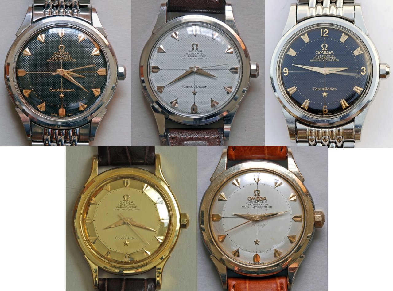 And finally 5 connies with the cal. 354 - 2 with black guilloche dials, one in NOS with a white guilloche dial and an uncommon globemaster