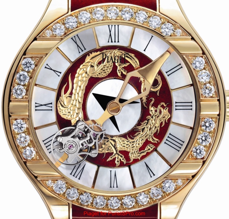 The dial features enamel-work, engraving, and gem-setting.