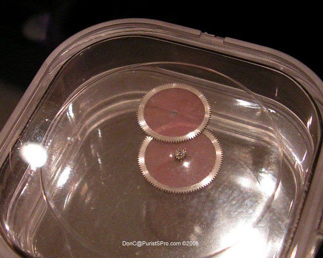 RM18 parts, wheels in rose quartz. The RM18 will be produced in an edition of 30 pieces. They are using 17 differrent stones for the wheels in different combinations for each watch. Each watch will be unique.