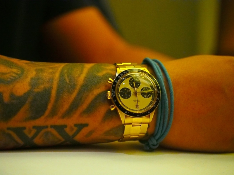 The Gold PN on the wrist of Logan, looks cool with the tattoo