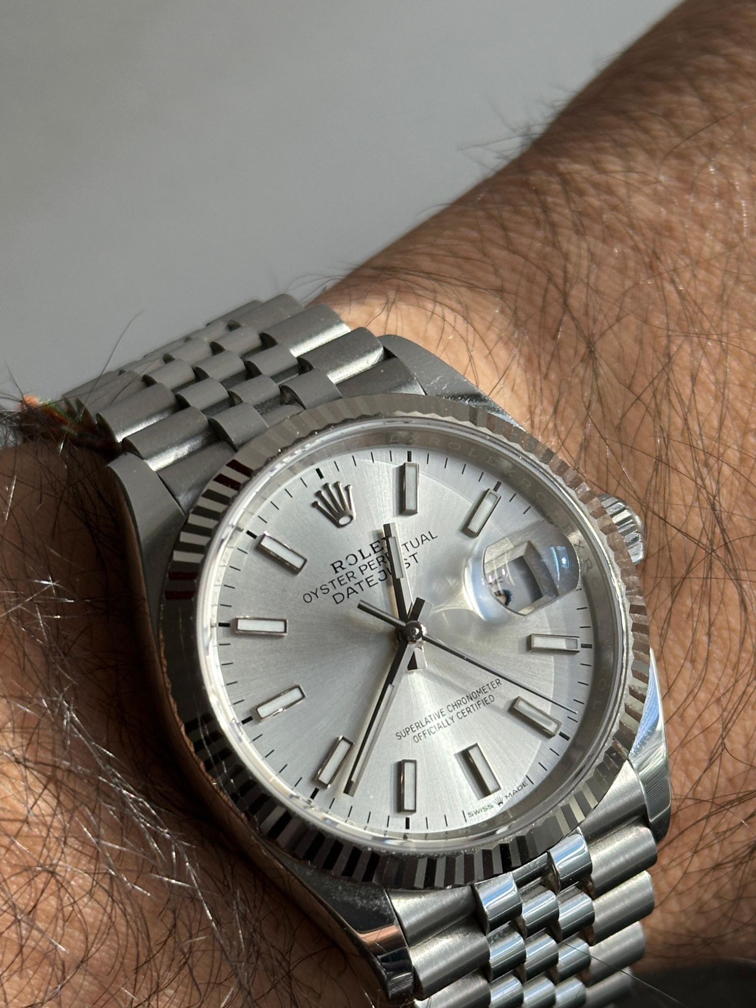 Smooth Bezel Black Dial Jubilee Rolex Datejust 36mm Silver Dial