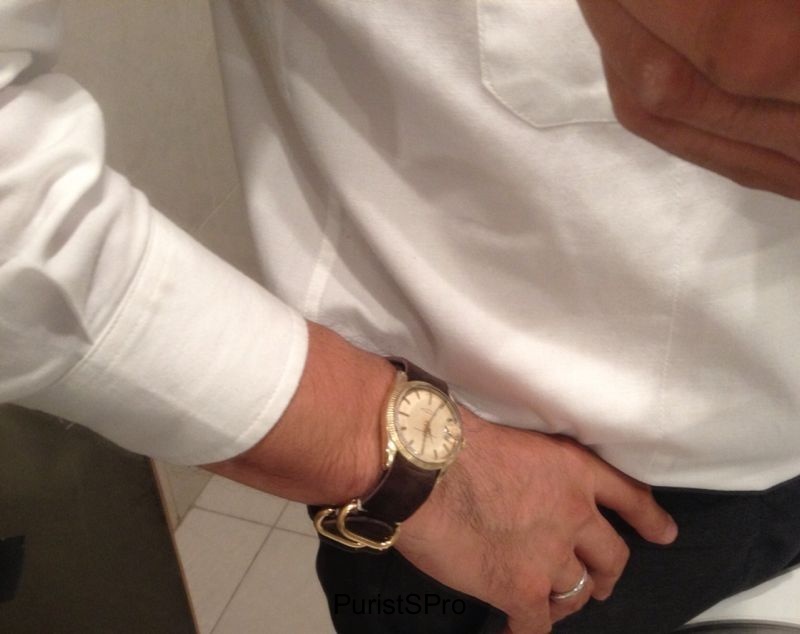 with a chocolate suede strap