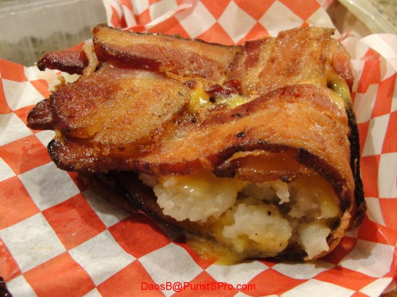 The 'baco.' Mashed potatoes and cheddar inside a bacon shell.