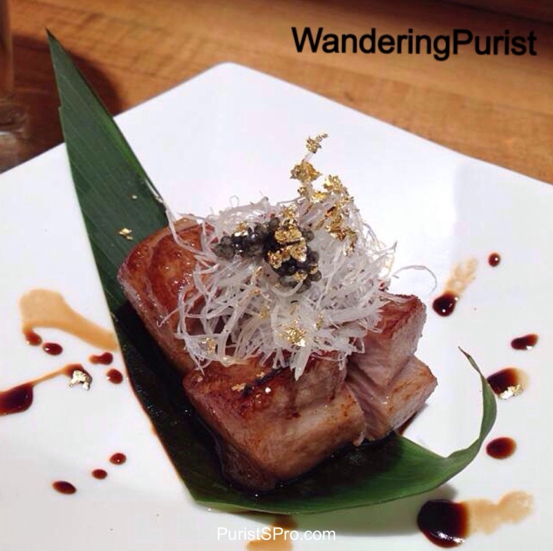 Seared buri with a dollop of caviar and gold leaf
