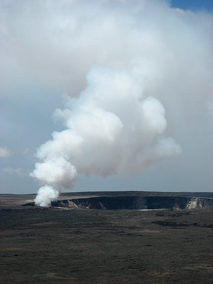 Hot gases/steam rising from a volcano crater in the southern tip of Hawaii.