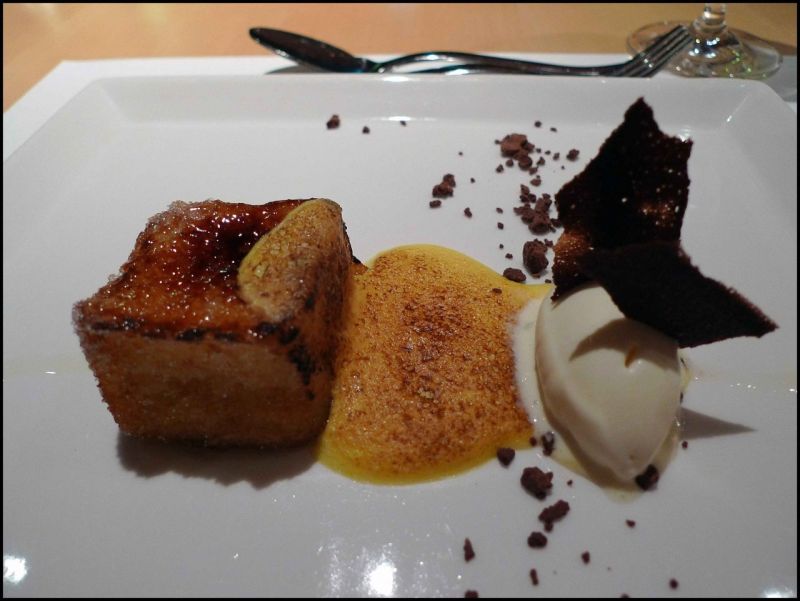 French toast with sabayon, icecream and chocolate