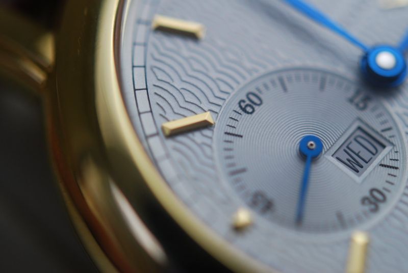 Beautiful turned subdial, guilloche dial and blued hands