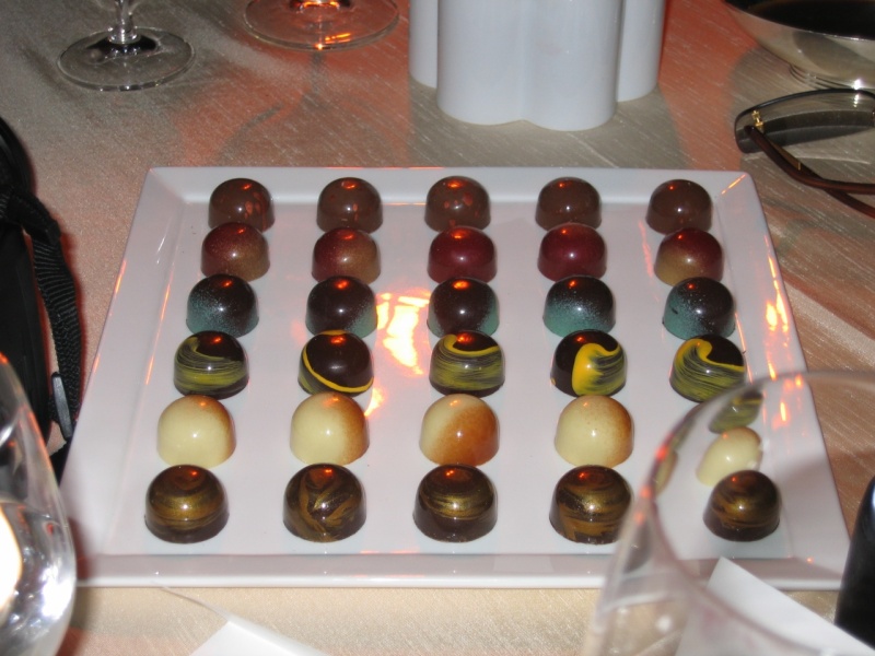 Mignardises; (from top) hazelnut, peanut butter and jelly, peppermint, passion fruit, coconut, and salted caramel.